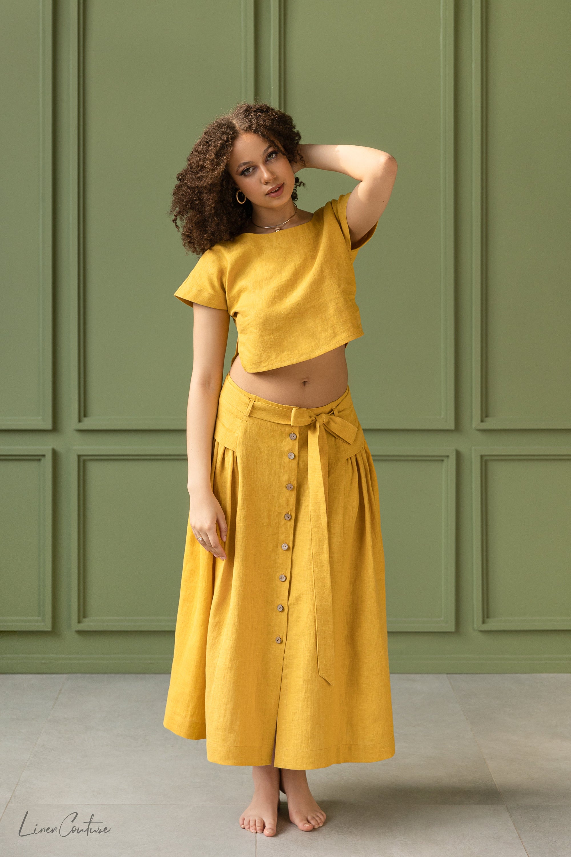 Taormina-set | Linne crop top och utsvängd mellankjol