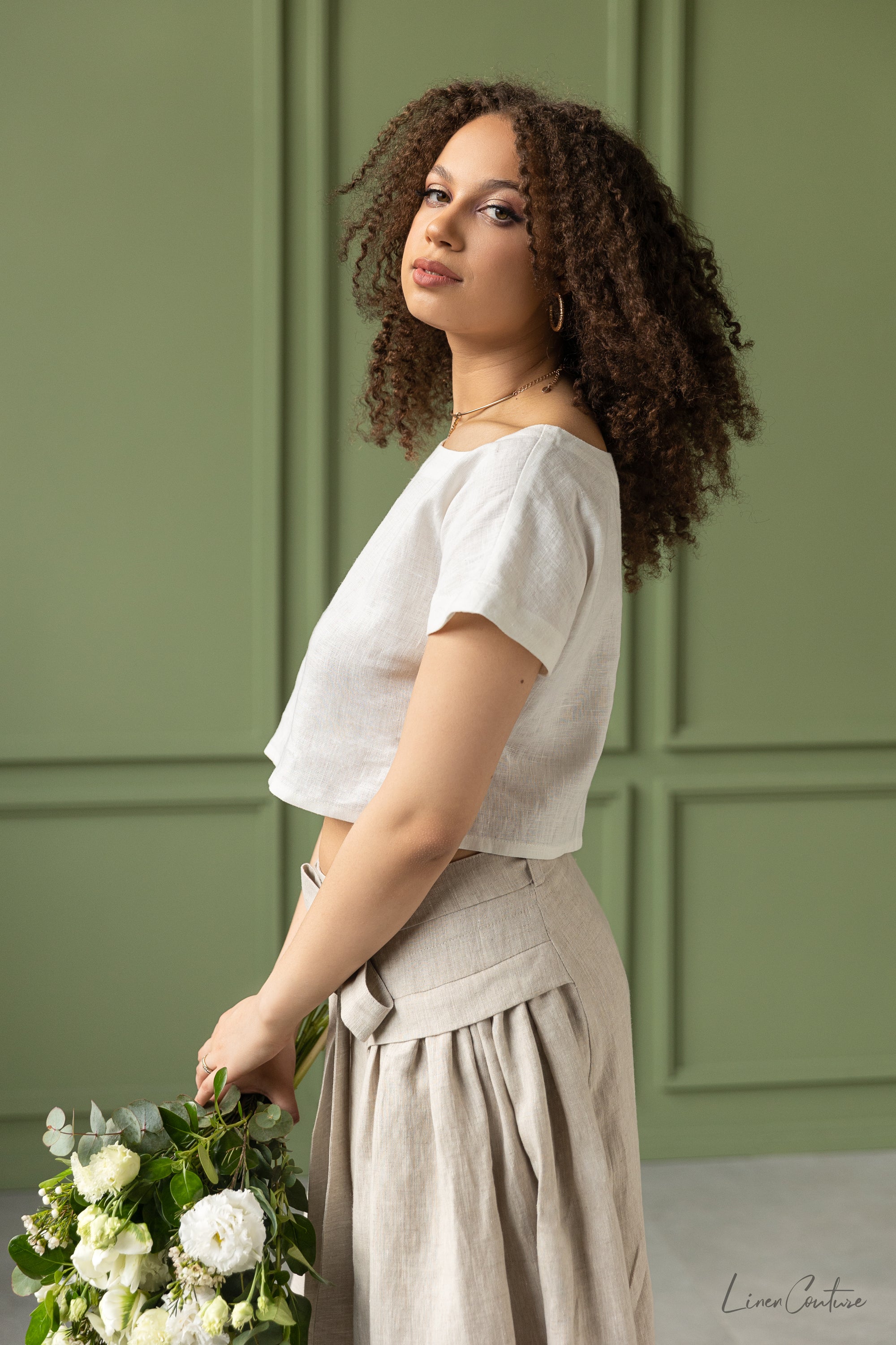 Taormina-set | Linne crop top och utsvängd mellankjol