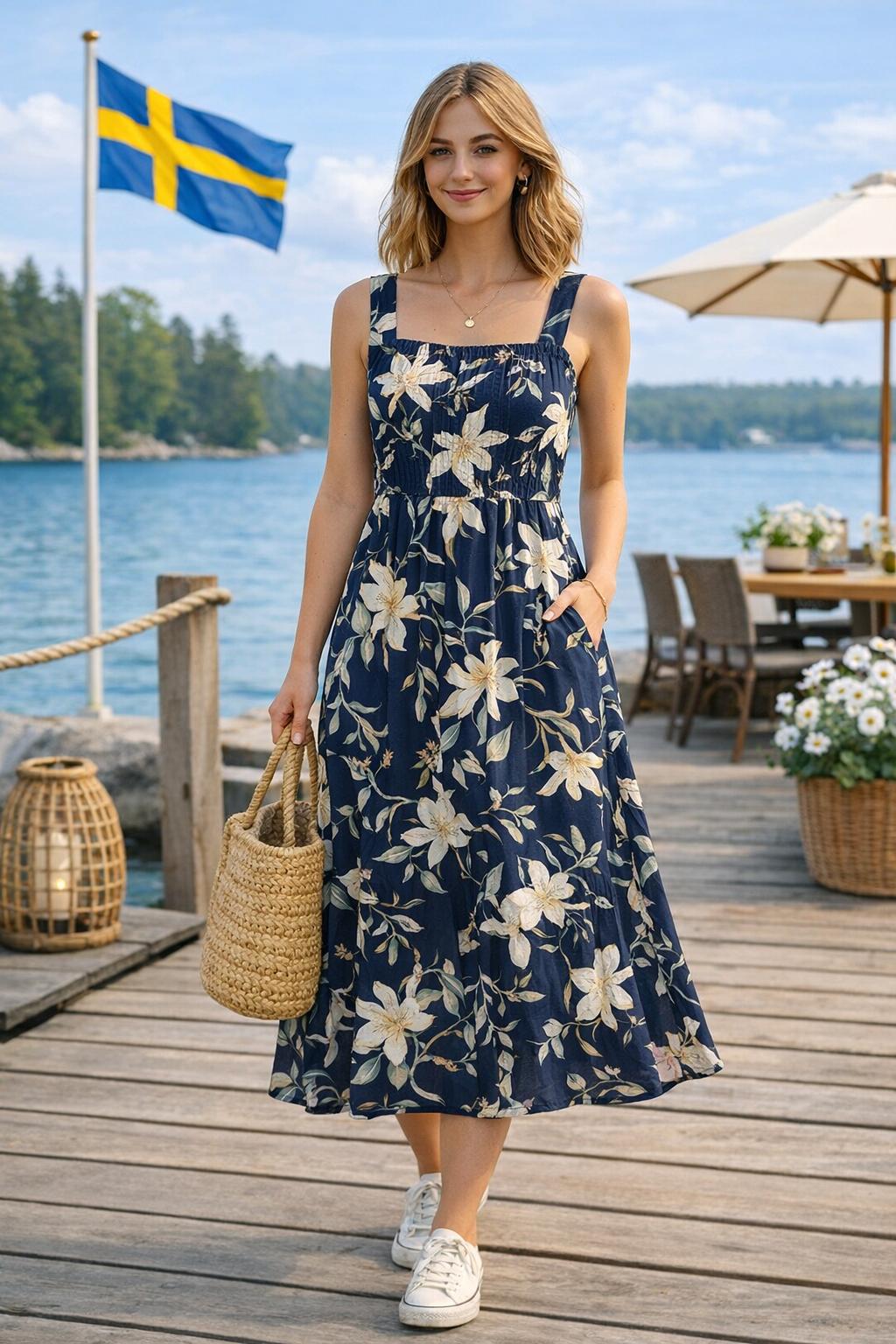 Nordic Garden Strap Midi-klänning